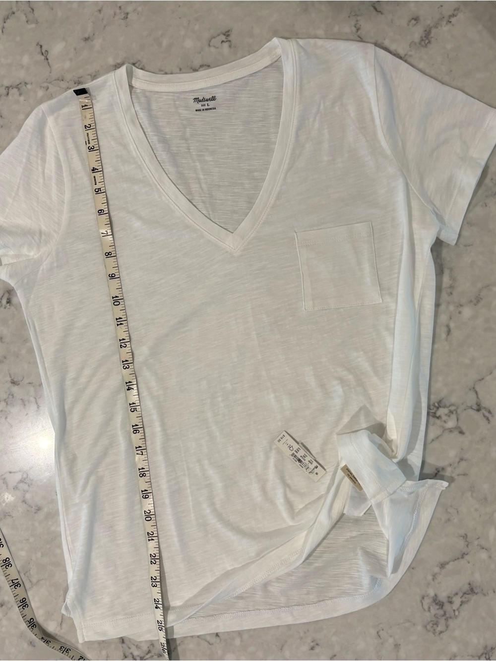 NWT Madewell Women’s Large White V-Neck Pocket Tee -Short Sleeve - Picture 7 of 12